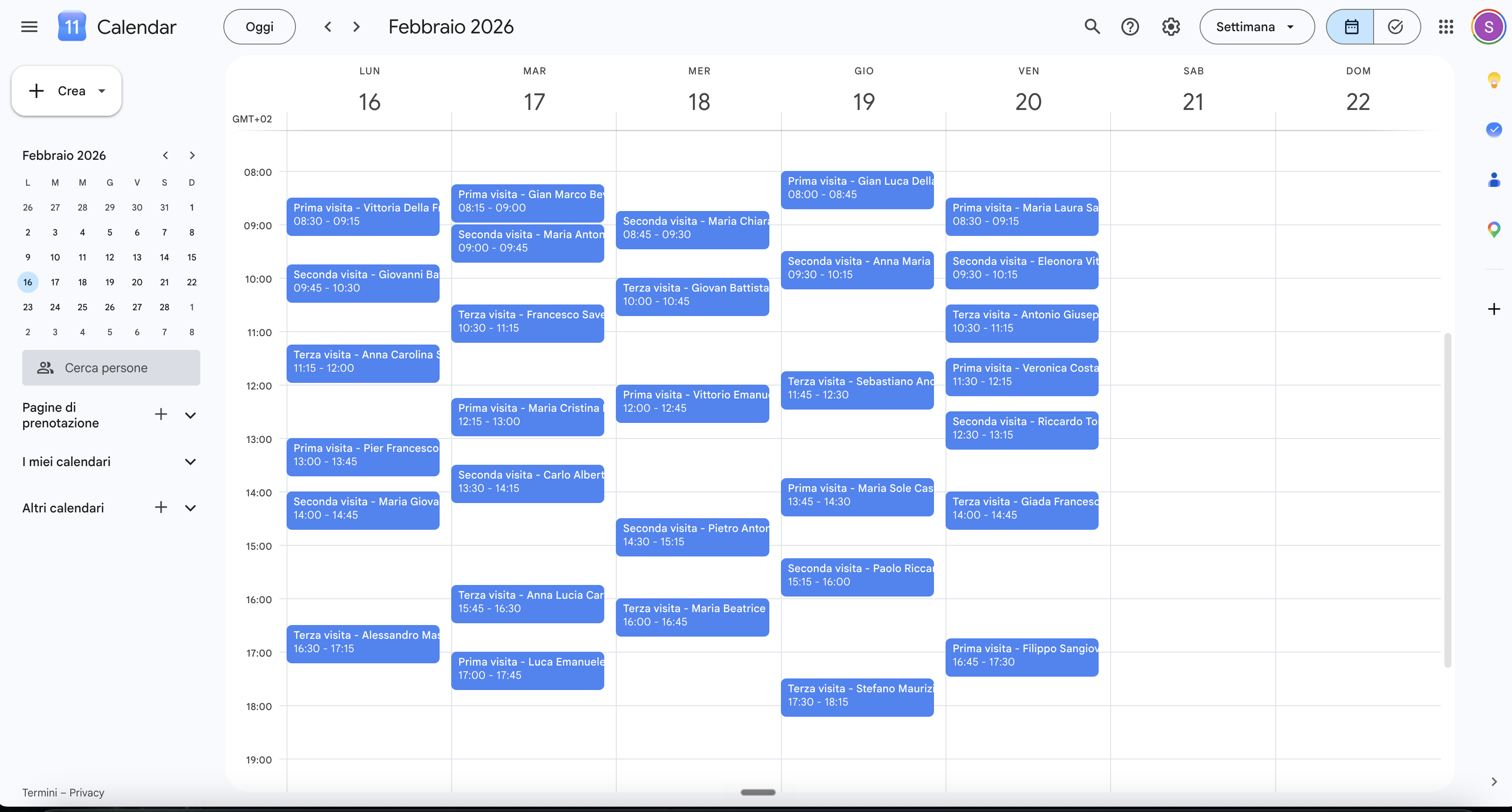 Agenda appuntamenti confermati